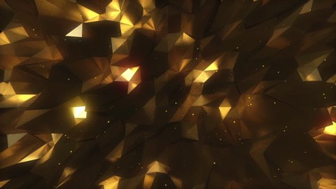 Dark Gold Waves Loop.  Low-poly dark gold waves in a seamless loop. 3D animation. 
