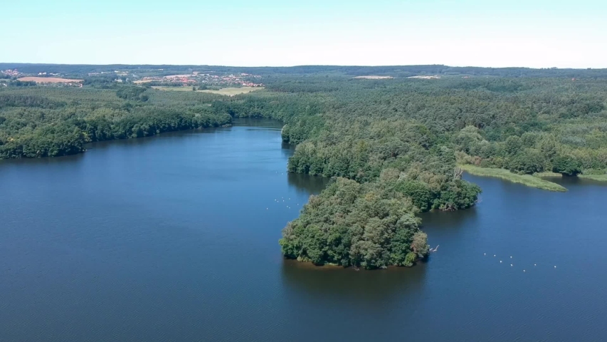 Aerial landscape of the lake in Poland at summer