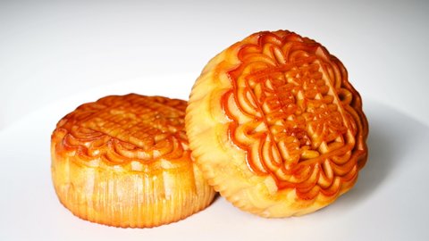 side view traditional mooncake turning the Chinese means lotus seed paste with yolk no logo or trademark