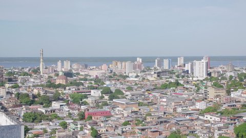Amazonas / Brazil - August 22 2019: Long Aerial shot of Manaus City