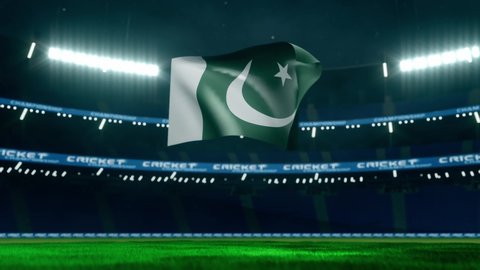 Pakistan flag in cricket stadium. High quality 3d render 4k footage