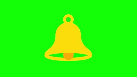 Animated yellow ringing bell icon. Animation, pictogram, motion graphics. Useful for social media, interfaces, infographics, websites. Chroma key, green screen background.