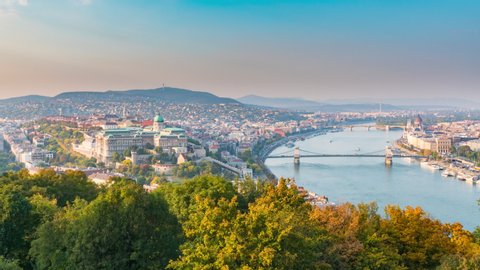 Time-lapse of Hungarian Buda Castle with Budapest city, Hungary