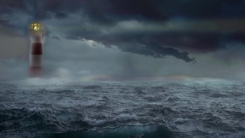 Lighthouse in the storm motion background Cinemagraph . High quality FullHD footage. Lighthouse for direction in the storm of life background.