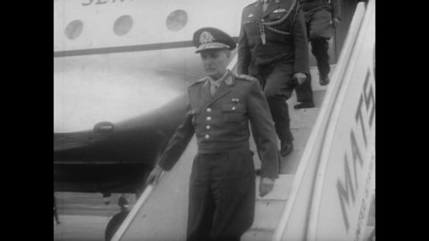 CIRCA 1957 - Brazil's Lieutenant General Octavio Mazzo is welcomed at the Washington DC National Airport.