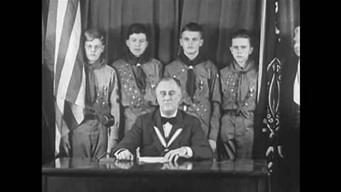 CIRCA 1930s - President Franklin Roosevelt announces a National Jamboree on the 25th Anniversary of the Boy Scouts of America.