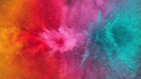 Super Slow Motion Shot of Rainbow Color Powder Explosion Isolated on Black Background at 1000fps.