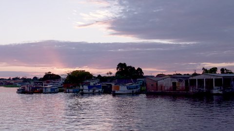 Amazonas / Brazil - August 22 2019: Boats Floating Gently in The Amazon River