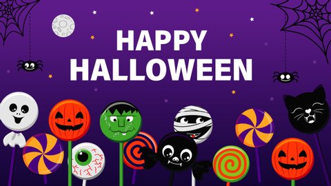 Happy Halloween banner with candy border. Vector animation 7