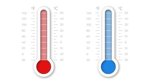 Thermometer equipment showing hot or cold weather. Celsius and fahrenheit measuring heat and cold. 