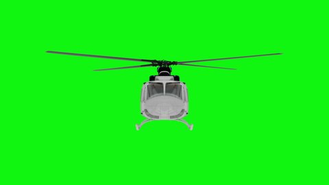 Realistic helicopter flying animation. Front view. Green screen 4k footage