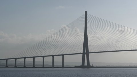 Emblematic bridge of Pont de Normandie from the side in Honfleur, France