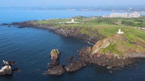 A lighthouse and private resort 'Hillius' located in 'Seopjikoji' in Jeju Island. Greening at Seongsan-eup, Jeju-do on August 17, 2020.