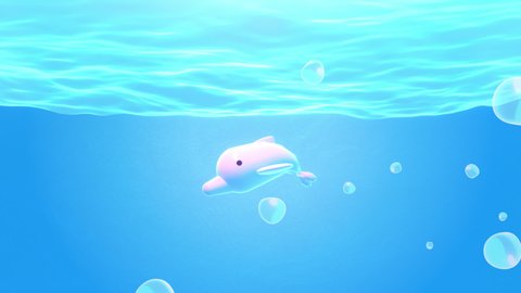 Looped cartoon dolphin underwater animation.