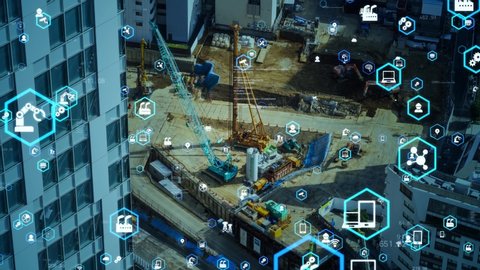 Construction industry and technology concept. Communication network.