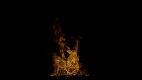 A medium sized flame ignites from ground on dark background shot up close in 4k at 120fps from the Ignite collection - Fire VFX Video Element.
