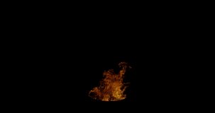 A 4k low key shot of a barrel with tiny flames rising in bottom center on a dark background shot at 60 fps from the Ignite collection - Fire VFX Video Element.
