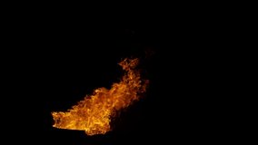 Flames moderately tall spew out from a drum on a black background shot in 4k at 120 fps from the Ignite collection - Fire VFX Video Element.