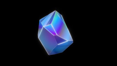 Shiny colourful isolated crystal 3D render rotating 2k loop