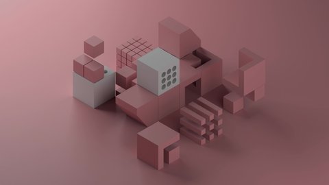 3d abstract geometric composition with a lot of difference geometric shapes. Minimal. Millennial pink.