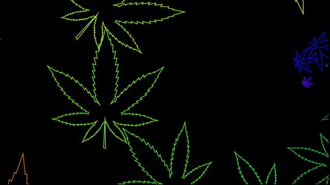 Marijuana leaf outline animation in rainbow colors. looping background.

