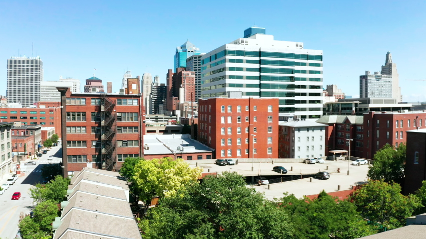 Ascending to  400 feet up and around downtown Kansas City MO