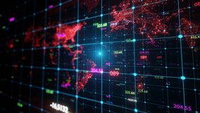 3D animation of graphs and counters on the background of the earth map with defocus. Corporate background. 3D 4K loop animation - Powered by Shutterstock - Get 15% off with code: PIKWIZARD15