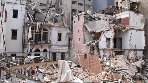 Beirut, Lebanon- August 5, 2020: the demolition caused by port explosion