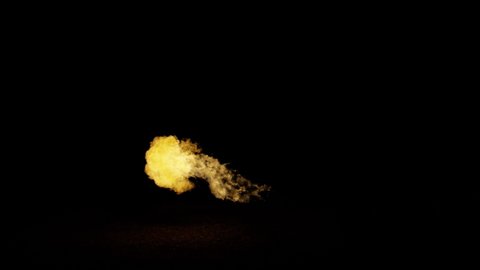A fire spews slowly from right to left before dying out on dark background, shot in 4k at 120fps from the ignite collection - Fire VFX Video Element.