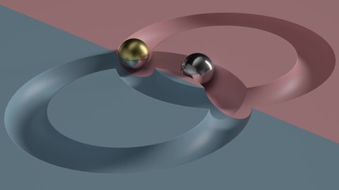 
Abstract 3d render of  Cycled minimal animation.  Metall ball rolling in geometry deepening. Loopable sequence.