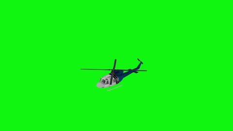 Realistic helicopter flying animation. Front view. Green screen 4k footage