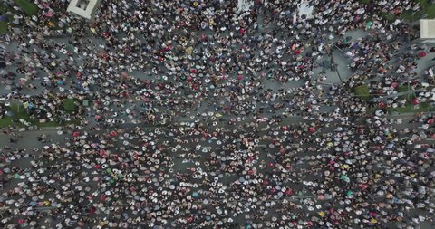 Top Aerial shot on Protesting people manifestation 