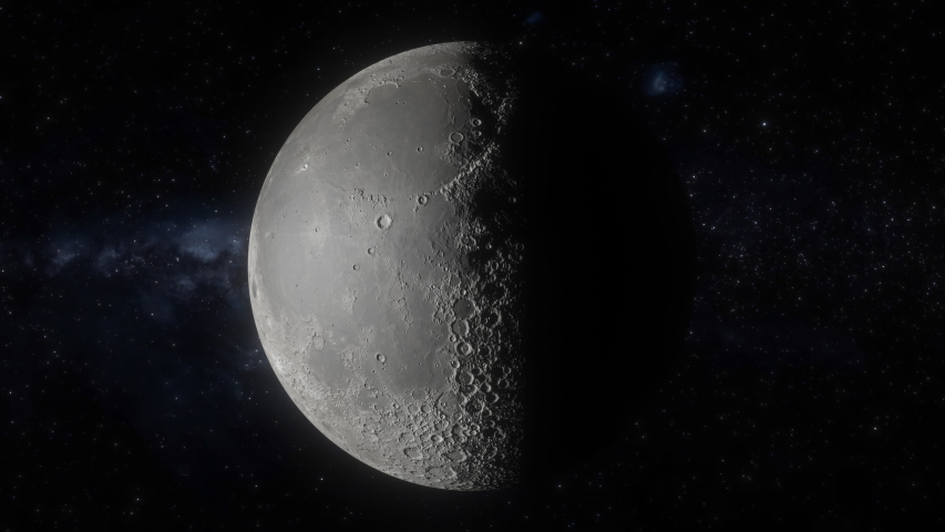 Close up of cycle of moon phases with stars behind