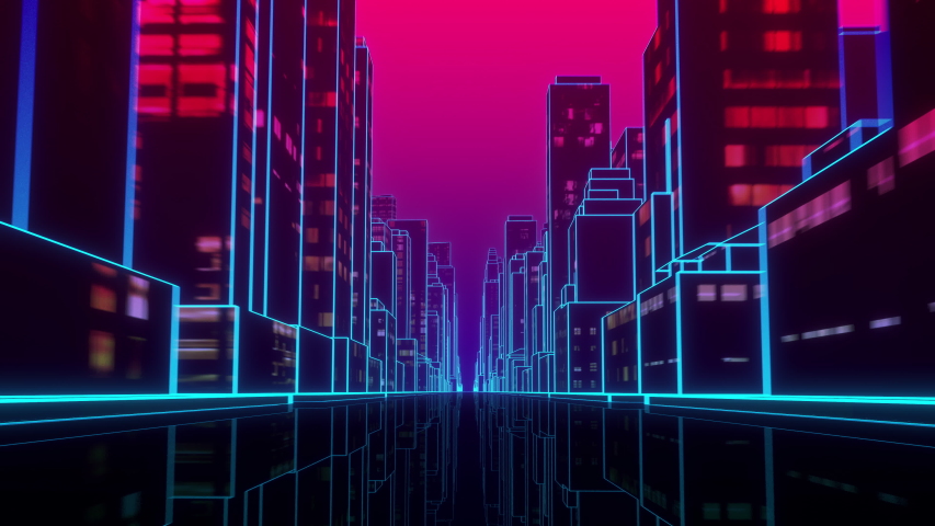 POV driving through 80's style neon futuristic city | Shutterstock HD Video #1057798714