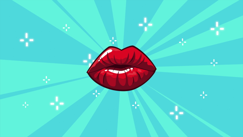 pop art style animation with woman mouth ,4k video animated