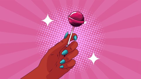 pop art style animation with hand lifting lollipop ,4k video animated