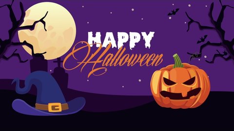 Halloween Night Background Picture Cat Pumpkins Stock Vector (Royalty ...