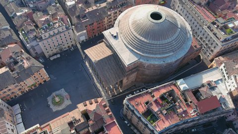Aerial view of Pantheon in Rome, monumental ancient Rome temple - landscape panorama of Italy from above, Europe