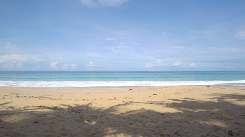 Landscape Beach Sea, Phuket, Thailand. Landscape view of beach sea sand and sky in summer day. Beach space area. At Karon Beach, Phuket, Thailand. On 20 August 2020. 4K UHD. Video Clip