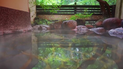 Japanese open air hot spring concept. Onsen.