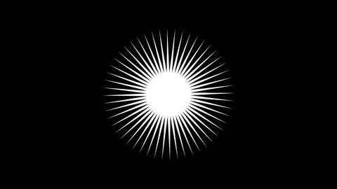 Rays pulse sign on black background, fantasy star shape in space, supernova. animation