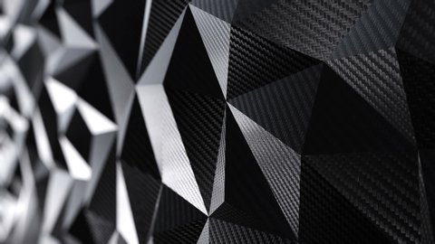 Carbon black triangular polygonal background seamless motion loop. 3D animation