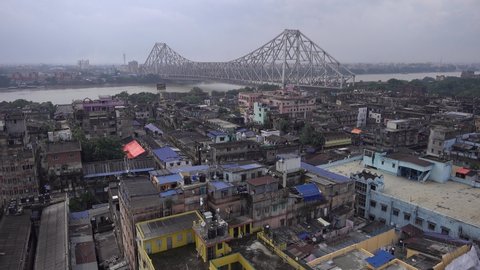 skyline view of kolkata or calcutta in timelapse mode in a cloudy day