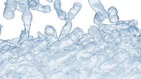 Crushed crumpled plastic blue 3D bottles falling down and filling the screen isolated on a white background with alpha matte. Recycling PET bottles. - Powered by Shutterstock - Get 15% off with code: PIKWIZARD15