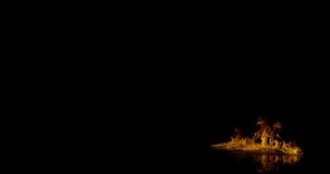 A tiny flame burns over water surface in bottom right as seen from front on a dark background, shot in 4k at 60fps from the Ignite collection - Fire VFX Video Element.