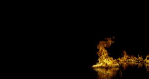 Fire waves starting in bottom right corner slide over water to left corner swelling up on a dark background, shot in 4k at 60fps from the Ignite collection - Fire VFX Video Element.