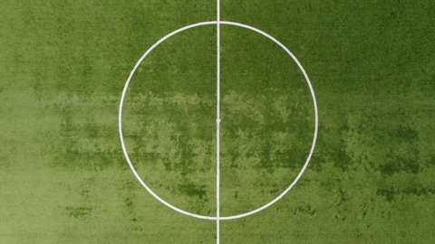 Drone aerial view of empty soccer field without players during Covid-19 Coronavirus outbreak lockdown 