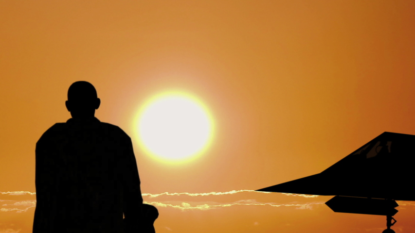 Silhouette of a Jet Pilot and Fighter at Sunset Royalty-Free Stock Footage #1057851247