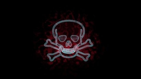 Neon skull and bones animated overlay on black background for halloween or pirate theme 
