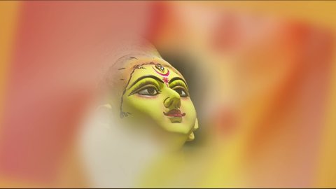 Hindu Goddess Maa Durga Puja, Durga Puja festival celebration, ritual, Happy Navratri, Brush drawing animation, paint on paper, Indian Religion Festival, with Goddess Durga Face .